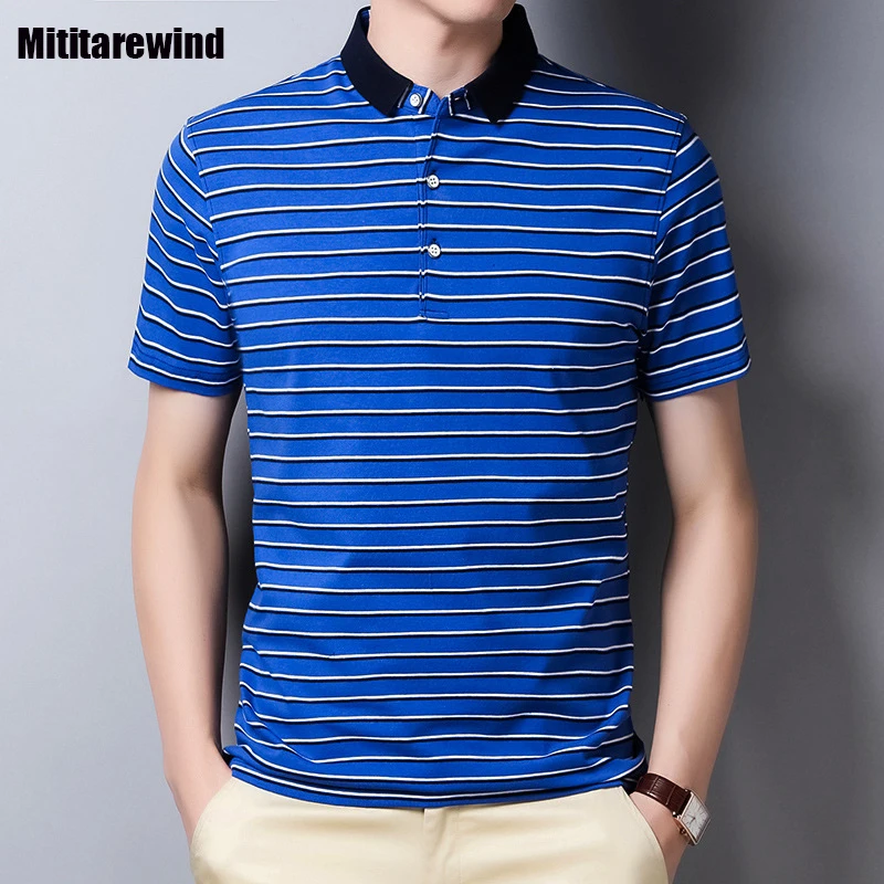 

95% Cotton New Summer Brand Polo Shirt For Men Short Sleeves Striped T-shirt Business Casual High Quality Clothes Tops Men