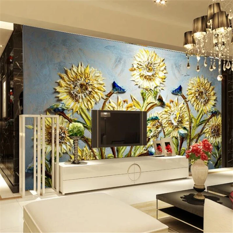 

Custom large wallpaper 3d murals living room chrysanthemum oil painting TV background wall picture papel de parede 3d wallpaper
