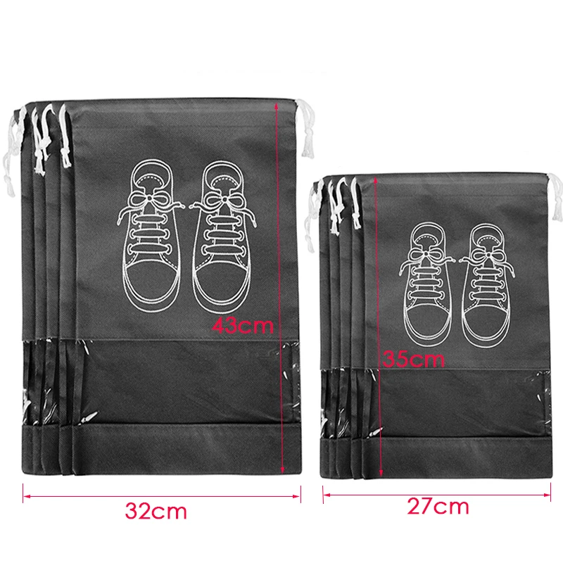 1/3/5PCS Visible Shoe Organizer Thickened Non-Woven Dustproof Drawstring Storage Bag Clothing Travel Pouch Handbag Storage Bags