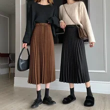 

2022 Pleated Skirt Women's Mid-length Woolen Skirt High-waisted Loose A-word Skirt Y2k Accessories Skirts Womens