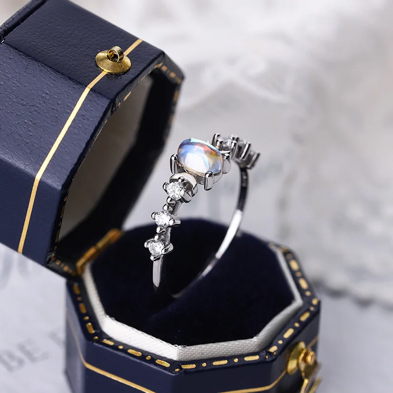 RYJU Vintage Moonstone Ring Witchcraft Triple Moon Goddess Rings for Women 925 Sterling Silver Minimalist Party Jewelry Gift 3