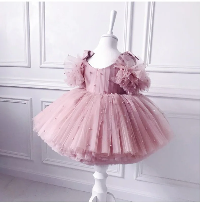 Abito Da Principessa Per Bambina Con Paillettes E Fiore - Tutù In Tulle Rosa - Per Matrimoni E Compleanni (4-5 Anni)