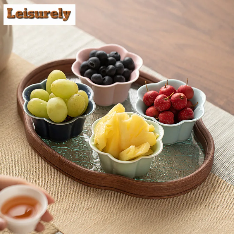 Cherry Blossom Fruit Dishes Japanese Pastry Plate Dried Fruit Snack Plate Household Plates For Food Chinese Tea Set Decoration