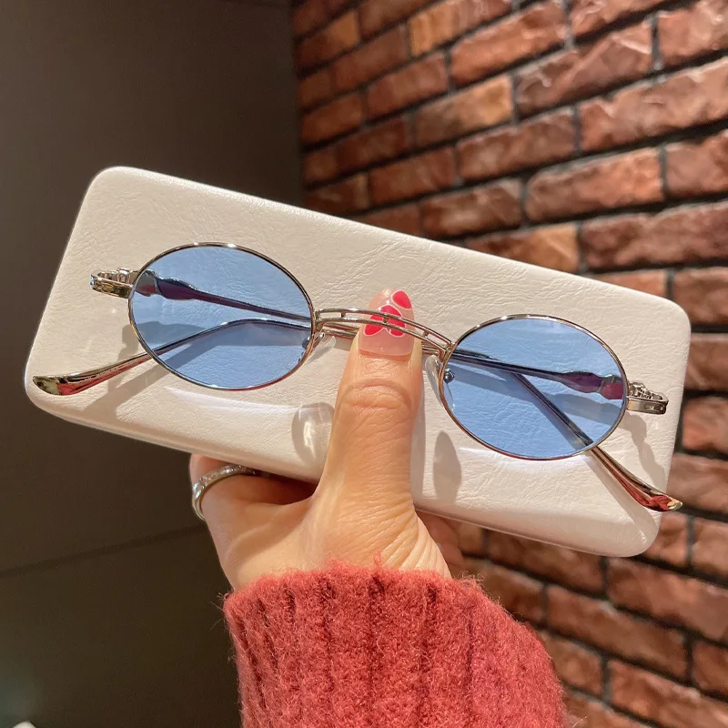 Small Oval Sunglasses With Clear Yellow Frames Vintage Metal Small