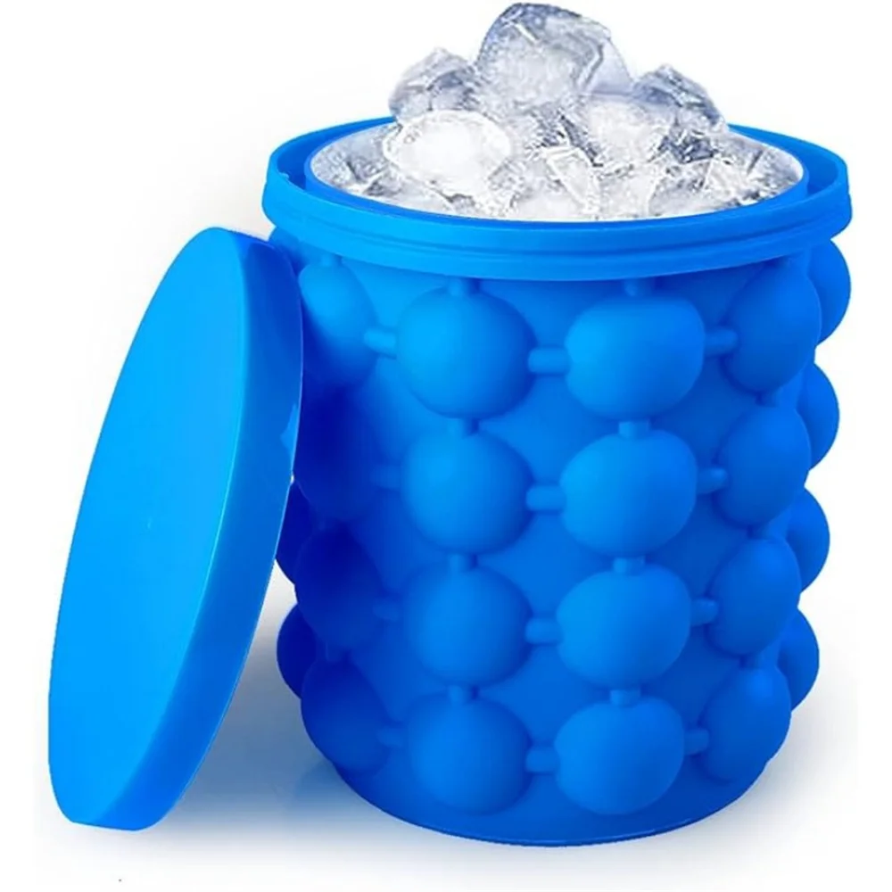 Ice Cube Mold Ice Trays Silicone Bucket Cup with Lid 2 in 1 Cube Maker for Frozen Cocktail Whiskey