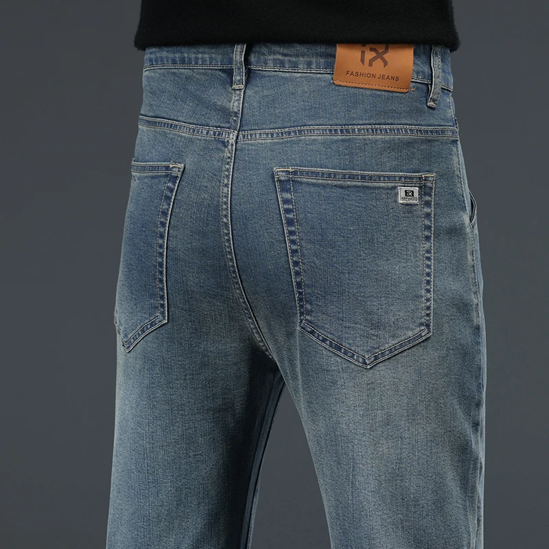 Classic Men's Straight Jeans Autumn New Fashion Retro Blue Stretch Denim Pants High Quality Brand Business Casual Trousers 2