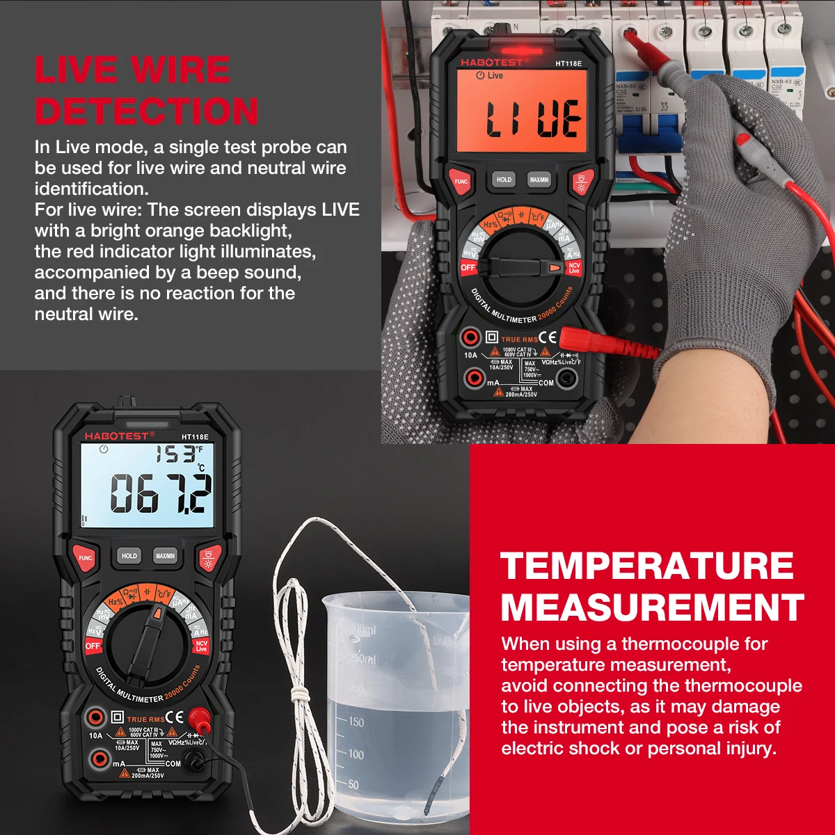 HABOTEST HT118E Digital Multimeter 20000 Counts True Rms NCV HZ Multimeters Transistor Tester Voltimetro Capacitance Meter 4