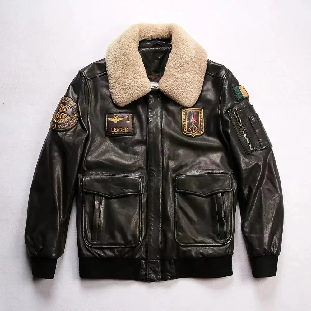 

Italian aerobatic squad 60th anniversary model G1 pilot clothing cotton jacket men vegetable tanned sheepskin Leather coat tops