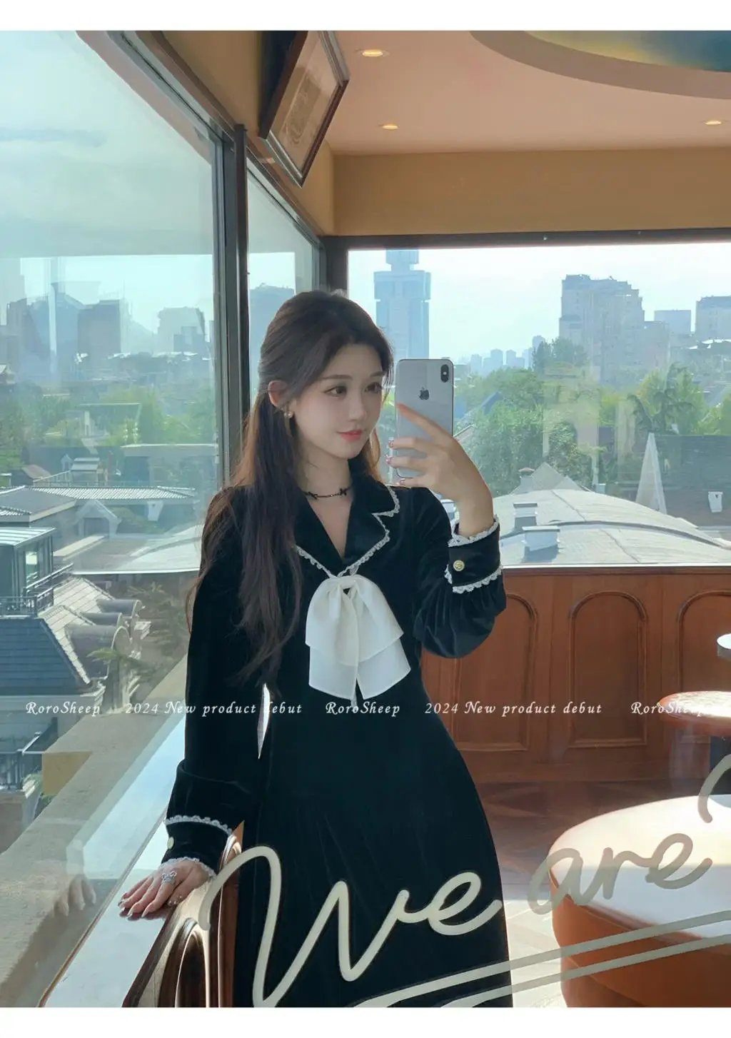 Elegant Vintage Lapel Midi Dresses for Women Bow Long Sleeve Birthday Party Dress A-line Autumn New Korean Fashion Vestido Mujer