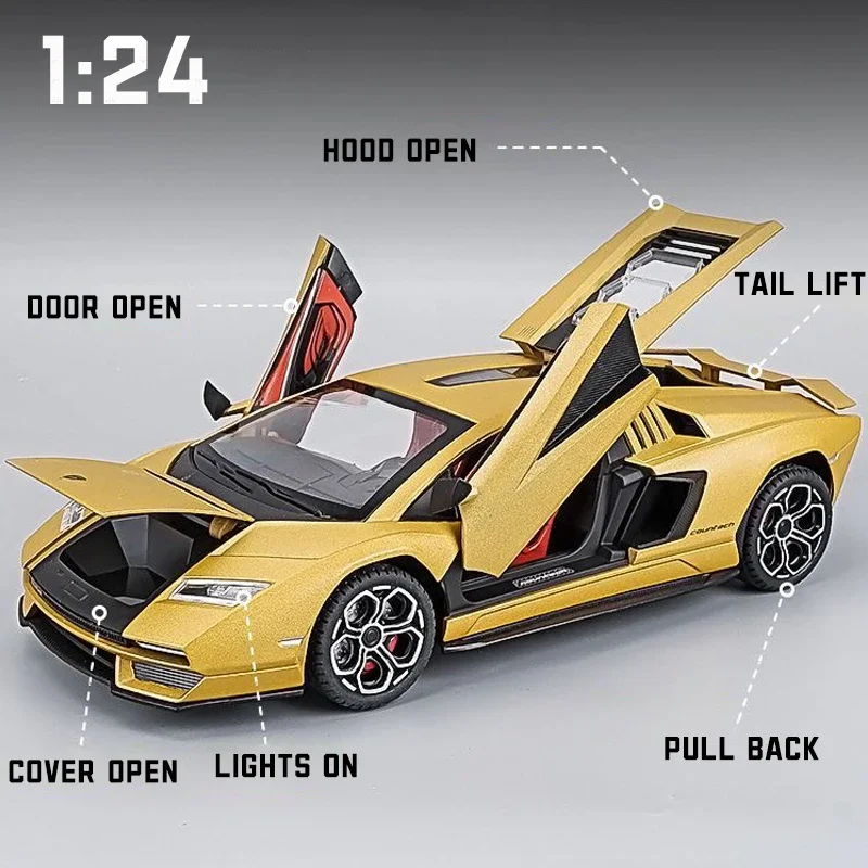 1:24 Lamborghini Countach LPI 800-4 Alloy Car Model Diecast Car Sound Light Car Lovers Collection Kids Birthday Gift Metal Toys