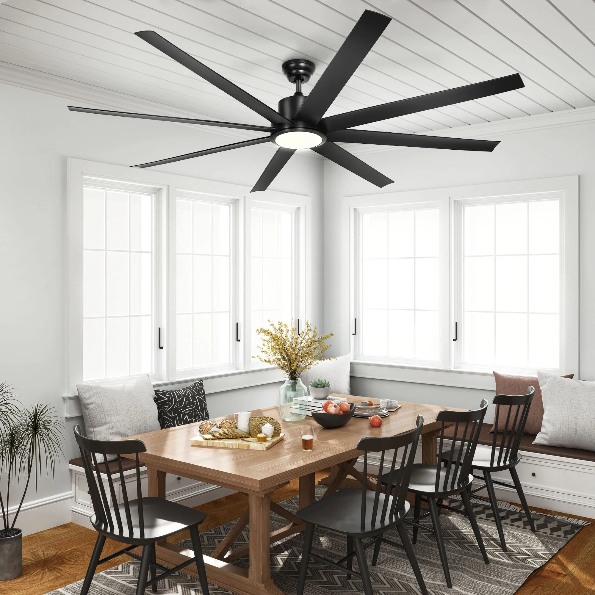 72" Modern Ceiling Fan Reversible 6 Speeds Quiet Motor w/ Light & Remote Control