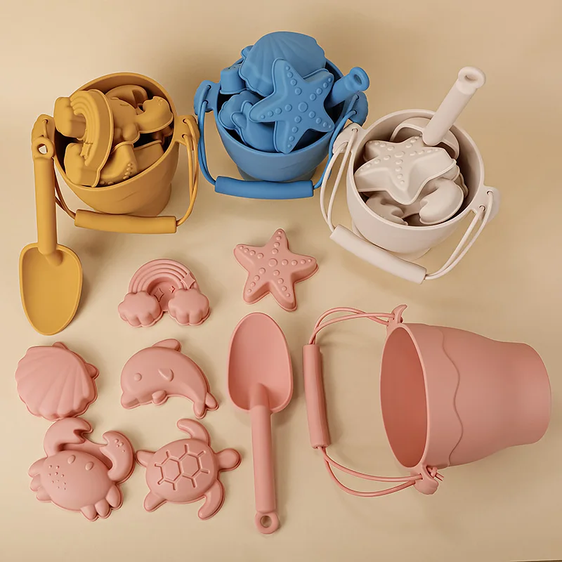 TYRY.HU 8pcs/Set Beach Toys Eco-Friendly Food-Grade Silicone-Fun Summer Outdoor Toys for Kids with Bucket & 4 Color Sand 2