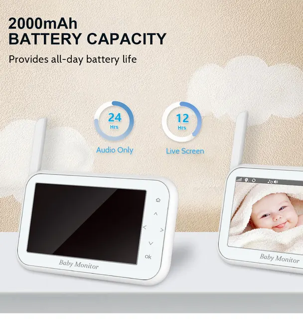 720P Wireless PTZ Baby Monitor Temperature Monitoring 4.5Inch  VOX Feeding Remind Intercom BabySistter Nanny Cam CCTV Camera 4