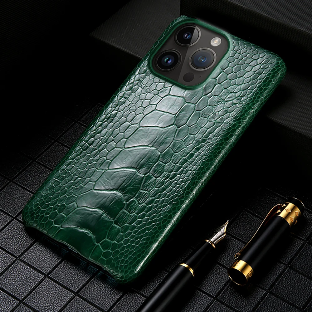 

Genuine Ostrich Foot Leather Phone Cover Case For iPhone 15 11 12 13 14 Pro Max 14Pro 14Plus 13 Mini X XS XR 8 7 Plus 5 SE 2020