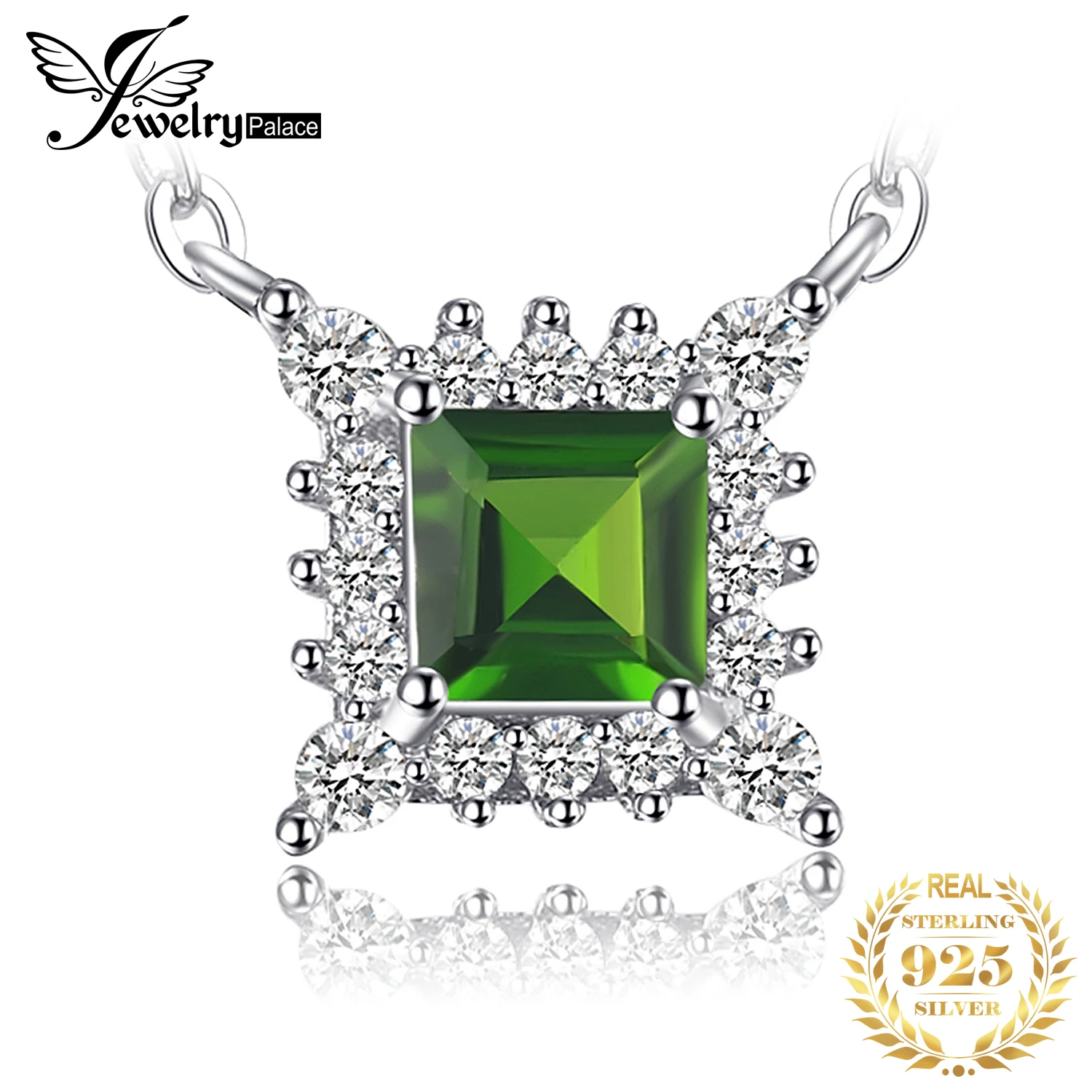 

JewelryPalace Square Natural Chrome Diopside 925 Sterling Silver Pendant Necklace for Women Gemstone Fashion Fine Jewelry 45cm