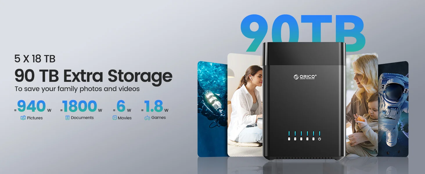 ORICO 5-Bay-3,5-Zoll-Festplattengehäuse, magnetisches, werkzeugloses externes HDD-Dockingstation mit 12 V/6,5 A Netzteil, 90 TB – Detail 6