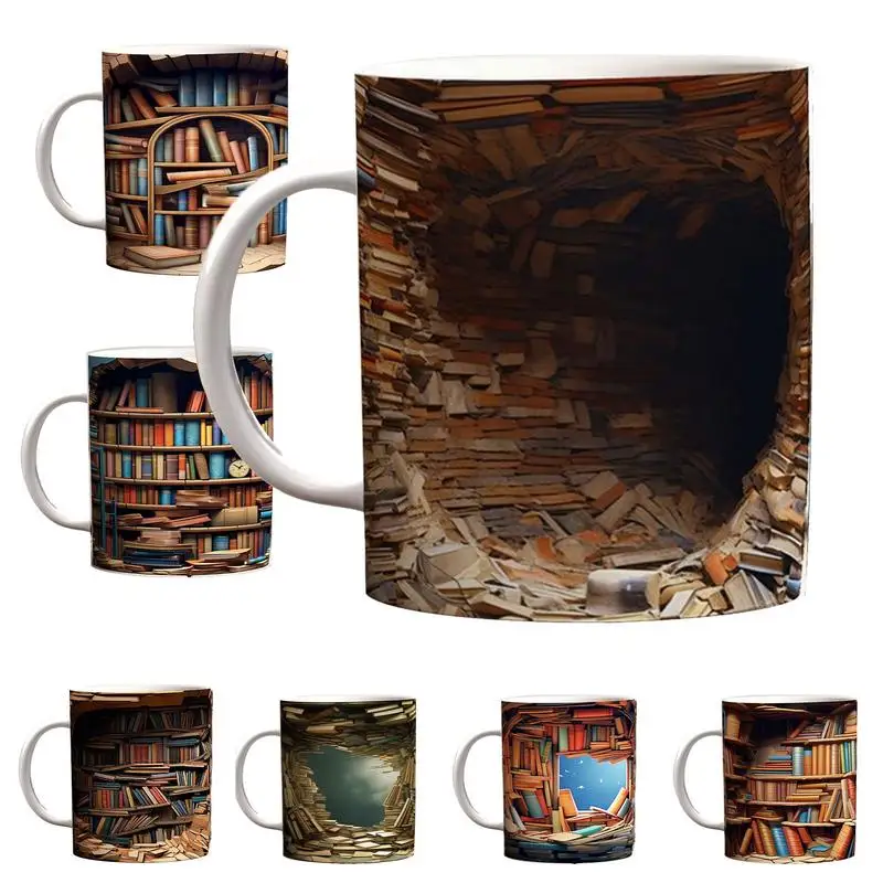 

Кружка для библиотеки, керамическая книжная кружка с 3D эффектом, креативное пространство, многофункциональная кофейная чашка, украшение для дома и стола, 11 унций