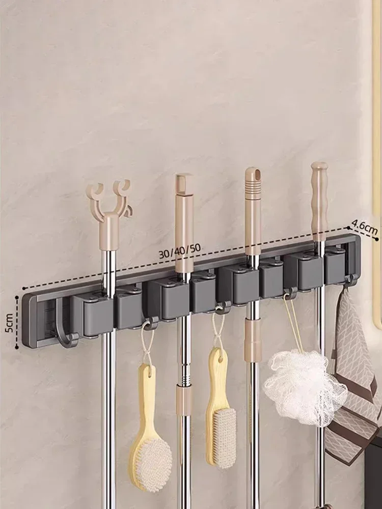 Mop and Broom Organizer Mop Holder Rack Wall Mounted Strong Broom Self With 5 Hooks Organizers Hang