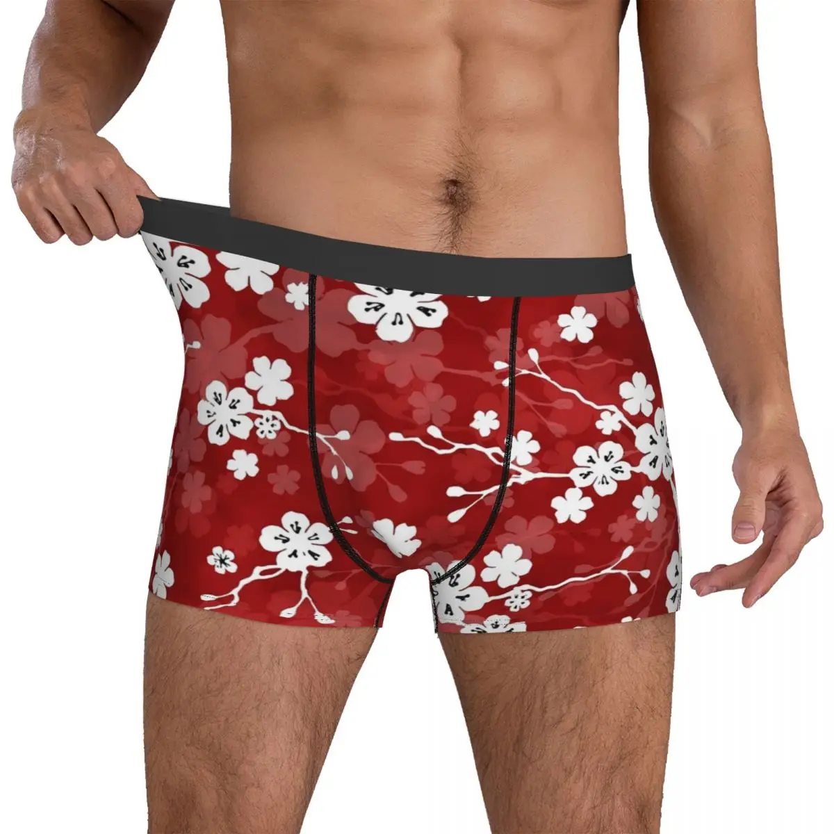 Red And White Floral Underwear Cherry Blossom 3D Pouch High Quality Trunk  Print Shorts Briefs Cute Men Underpants Plus Size 2XL - AliExpress