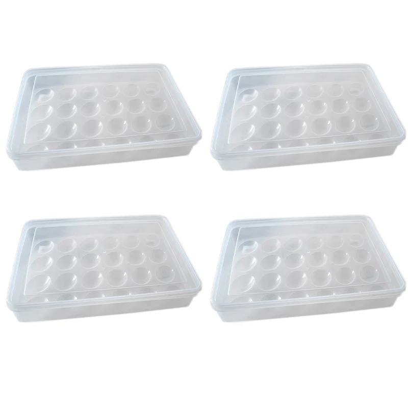 

4X Egg Holder For Refrigerator, Deviled Egg Tray Carrier With Lid Fridge Egg Storage Stackable Plastic Egg Containers