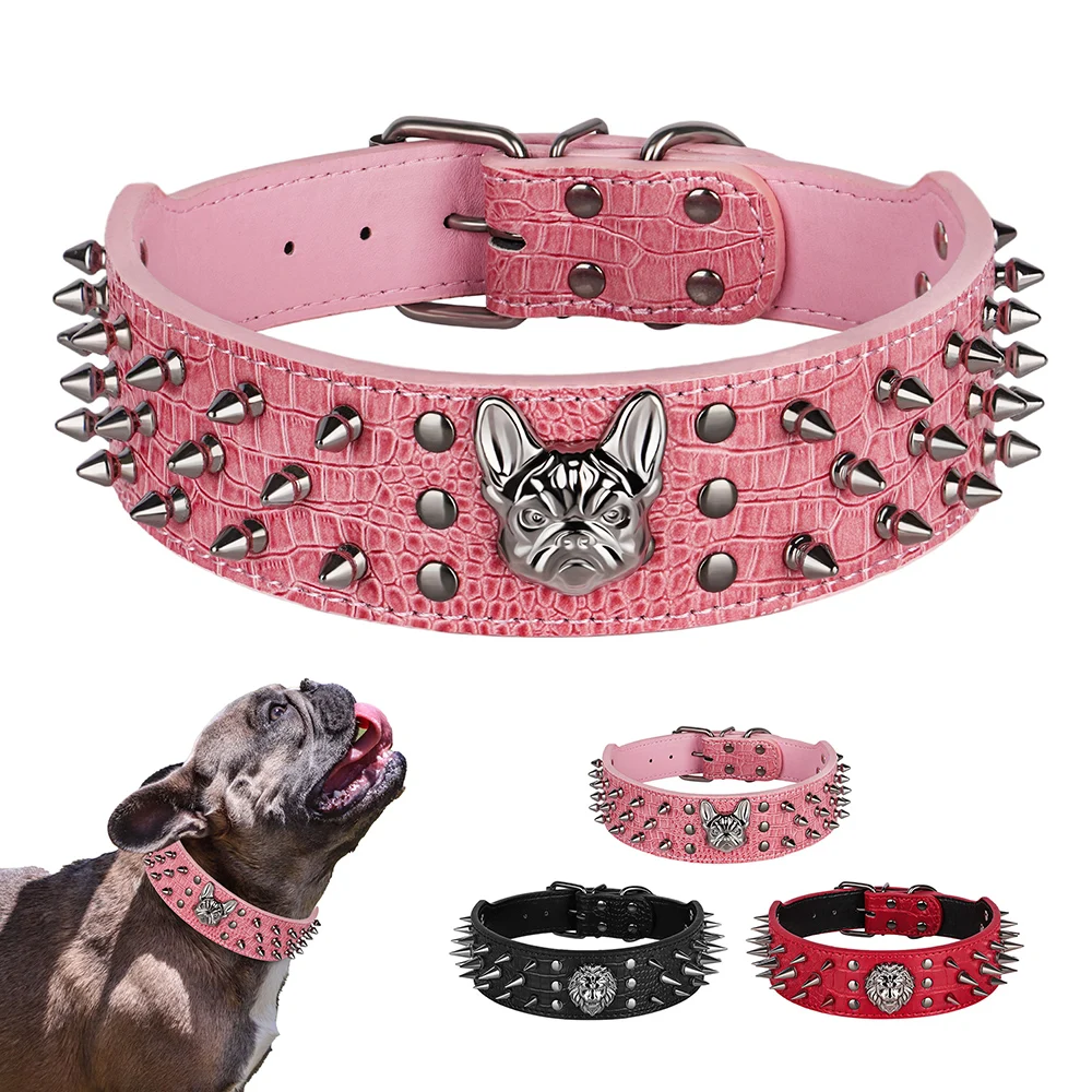 Collari Per Cani In Pelle Con Borchie A Spillo Larghi Da 2 "Pitbull Bulldog Collari Per Cani Grandi Regolabili Per Cani Di Taglia Media Boxer Pitbull