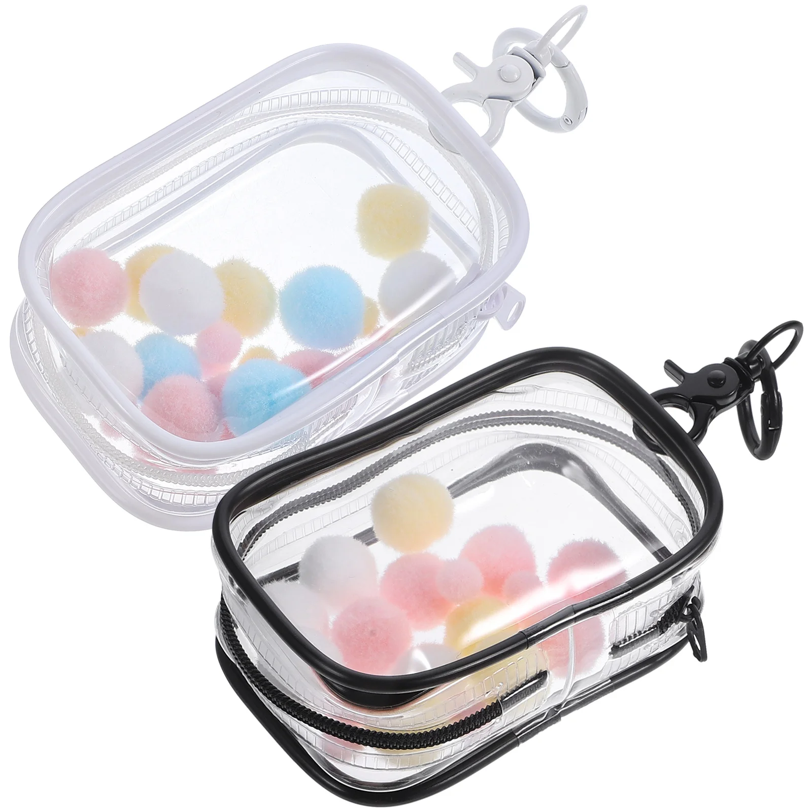 

Clear Figure Display Bag Keychain Pom Poms 2 Sets Portable Collectibles Display Case Mini Figures Dolls Dustproof