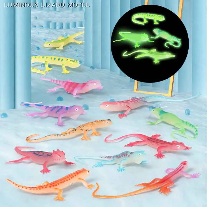 12PC Simulation Lizard Series Toy Model Creative Halloween Decoration Glow-in-the-dark Lizard Gecko Reptile Pranks Spoof Toys