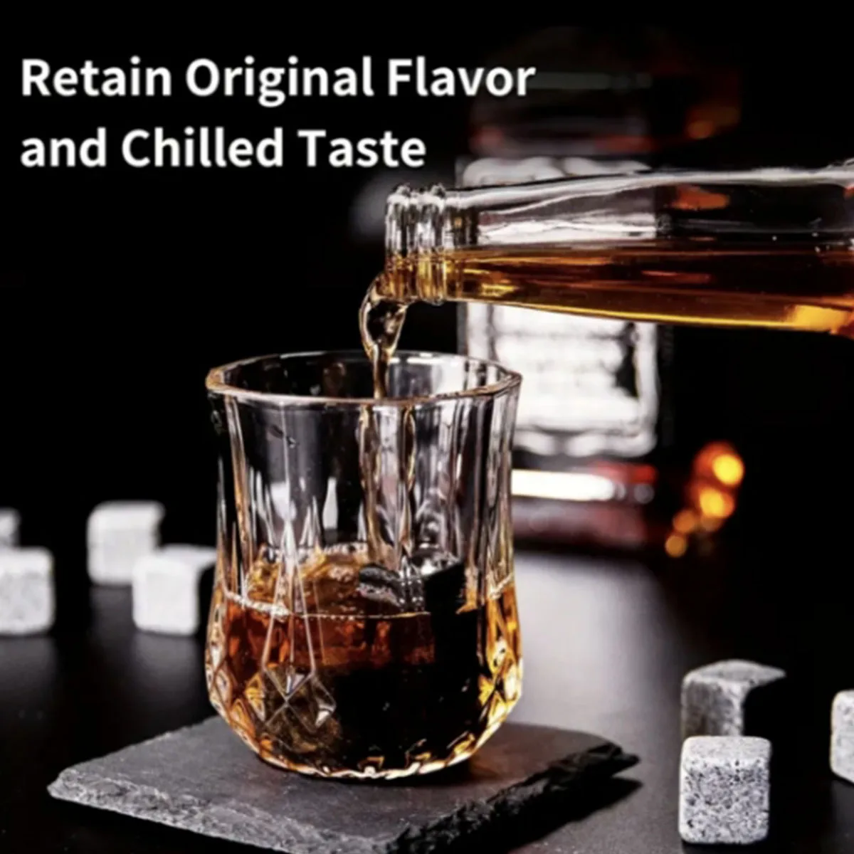 Christmas Valentine's Gift Whiskey Stones Glasses Set Granite Ice Cube For Whisky in Wooden Bottle Box Present For Dad Husband 4