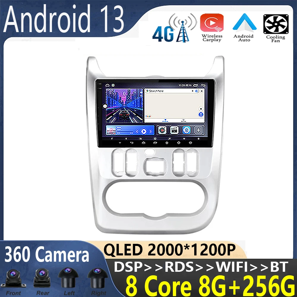 

android 13 For Renault Logan Sandero 2009-2015 Car Radio Multimedia Video Player GPS Navigation stereo WIFI+4G QLED screen