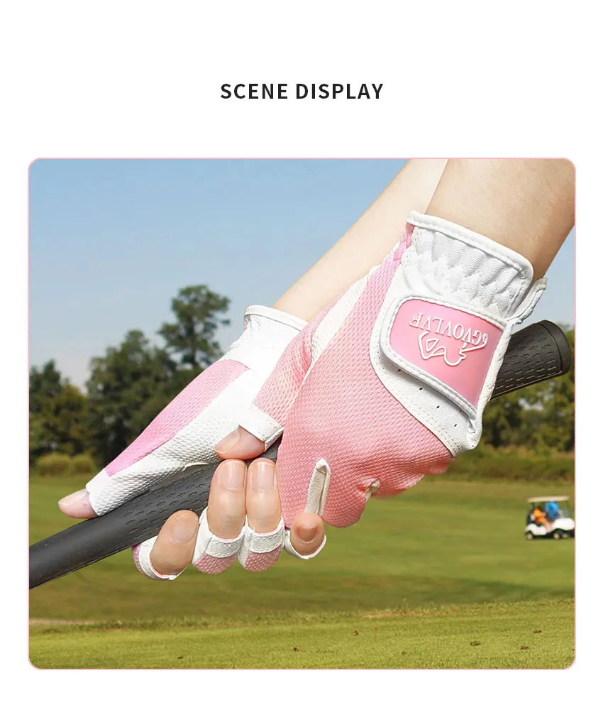 GVOVLVF1 Pair Golf Gloves for Women Half 1/3 Finger Soft Leather Breathable Extra Grip Accessories Fit Ladies Girls Sport