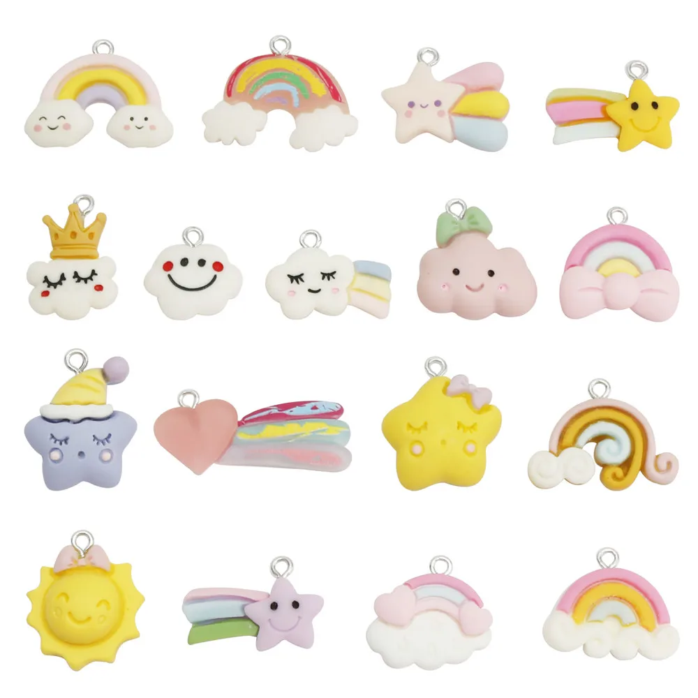 

10pcs Mixed Cute Cartoon Rainbow Star Resin Earring Charms for Key Chain Necklace Pendant Jewelry Findings Phone Making