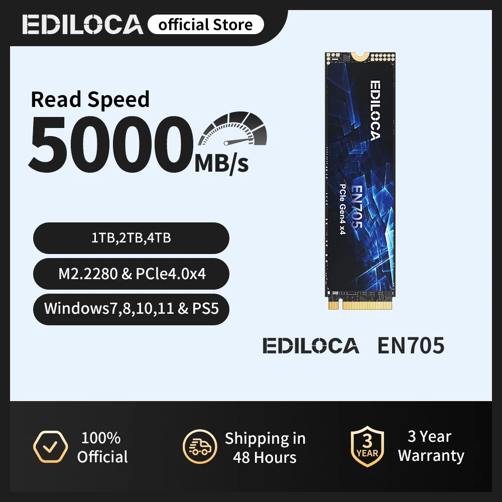 Ediloca EN705 SSD M.2 2280 1TB/2TB PCIe Gen4.0x4 5000MB/s 内蔵 