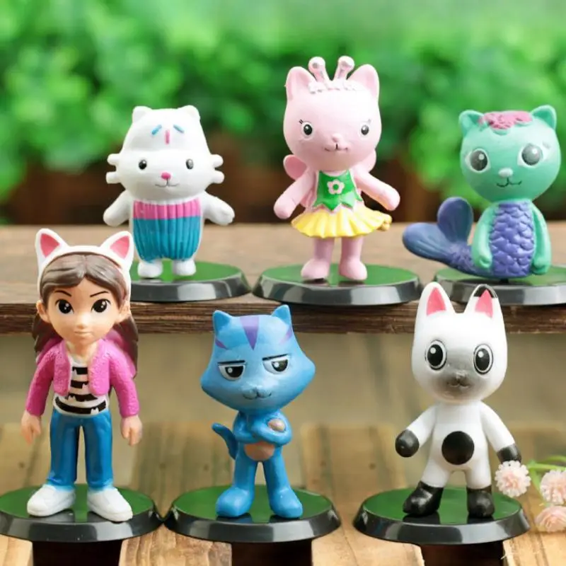 6 Pezzi Set Pvc Gabby Dollhouse Figure Toy Mercat Cartoon Animali Di Peluche Sorridente Car Cat Hug Dolls Toys Regali Di Compleanno