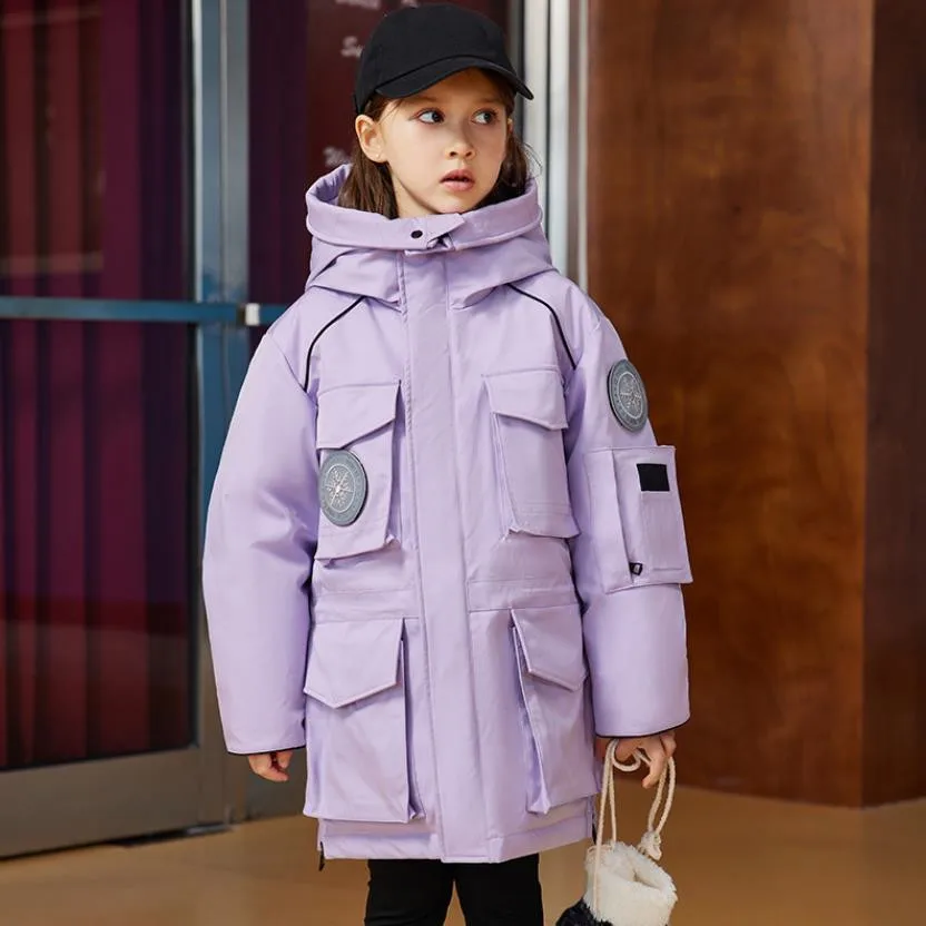 

Children's Outdoor Ski Suit High-End Windproof Waterproof Coat Thicker Warm Hooded Down Jacket For Cold Winter Boy Girl A1951