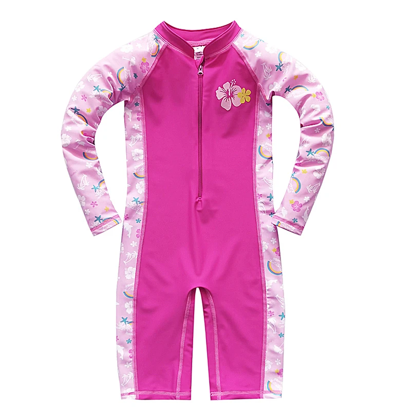 

Детский слитный купальник с длинным рукавом и принтом, детский купальник для девочек UPF50 + купальные костюмы для серфинга с УФ-защитой, женская пляжная одежда