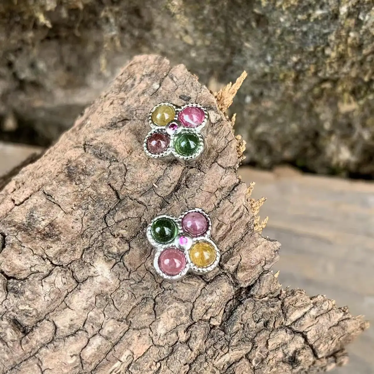 Natural tourmaline Stud Earrings For Women Real 925 Sterling Silver Vintage Femme Gift Prevent Allergy Fine Jewelry