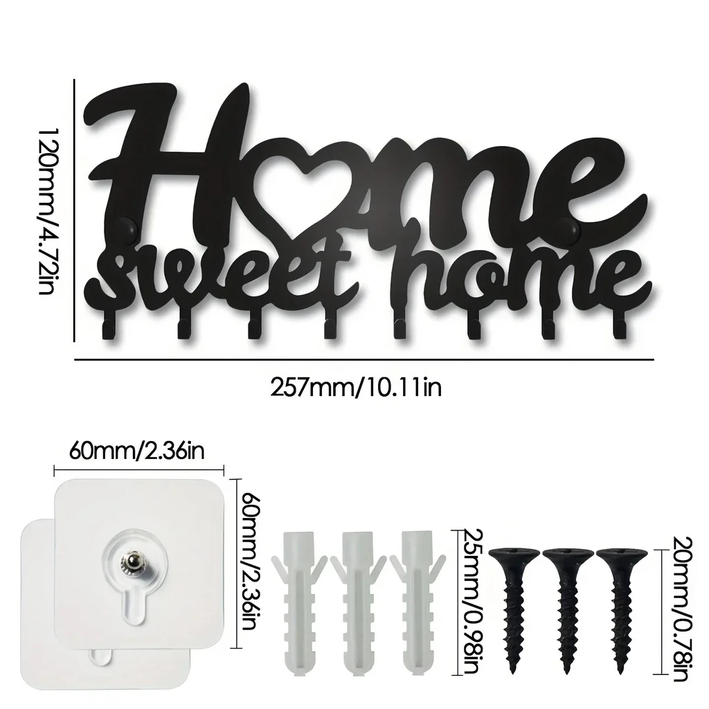 Description Picture 4 of itemKey Rack For Wall, Black Key Holder For Wall Decorative, Metal Wall Decor For Office, Hook for Wall, Iron Art, Coat Hanger