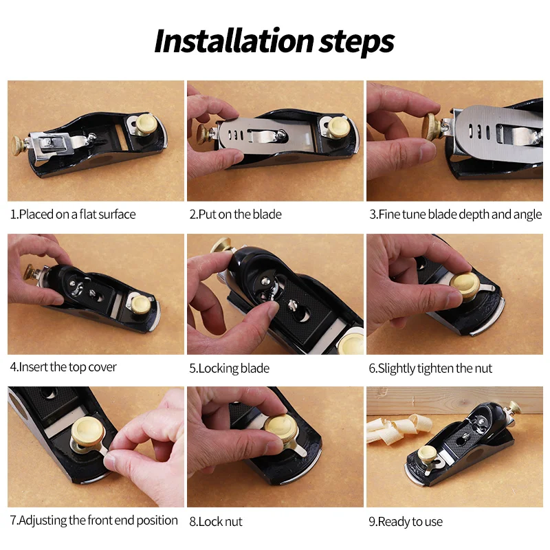 Wood Trimming Tool Hand Planer 6.38" Adjustable Block Plane with 1-5/8 inch Wide T10 Blade Flat Bottom Trimming Planer For Woodworking Trimming