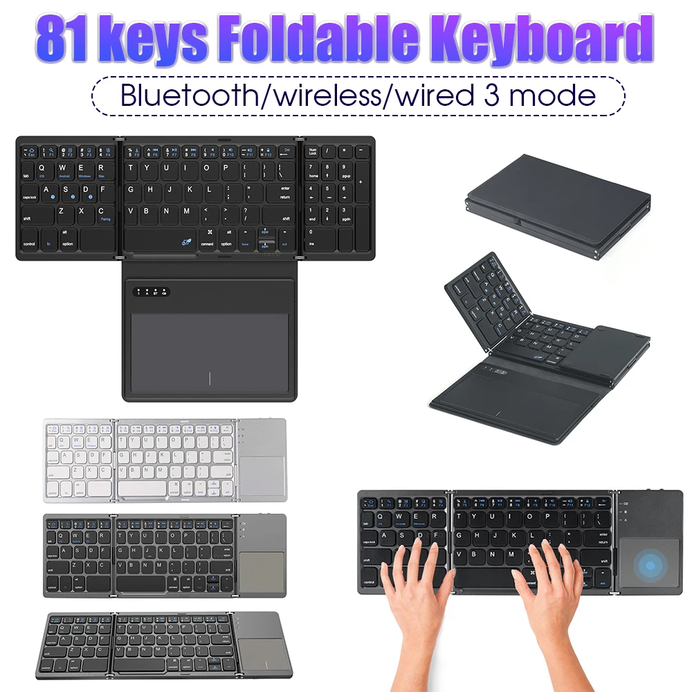 WirelessKeyboardWithTouchpadPortableBluetoothUltraSlimPocketFoldingKeyboardFor