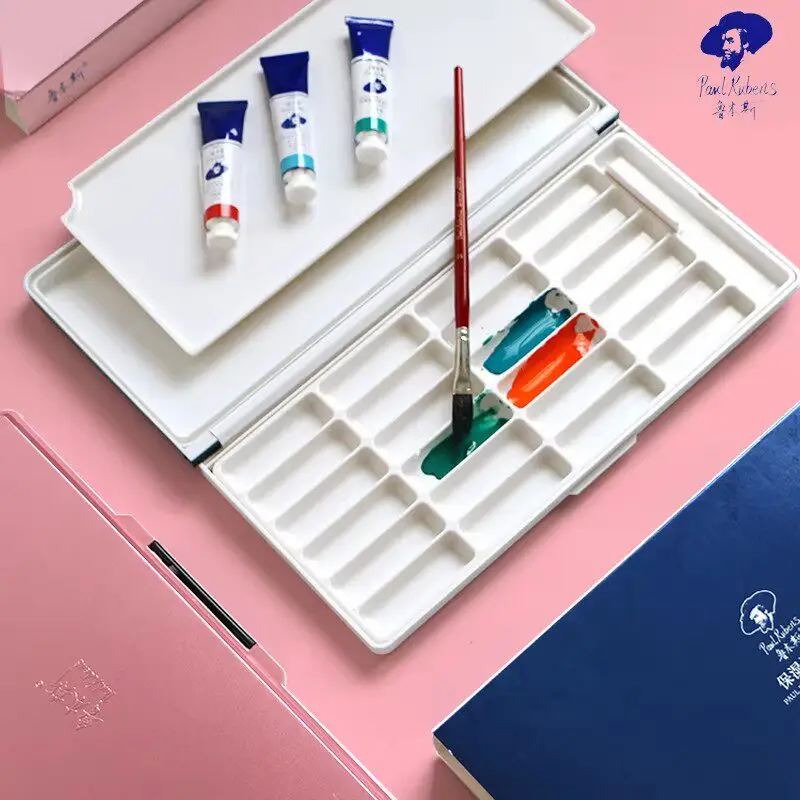 폴 루벤스 24 그리드 수채화 보습 팔레트 페인트 보관 플라스틱 다기능 페인트 혼합 트레이
