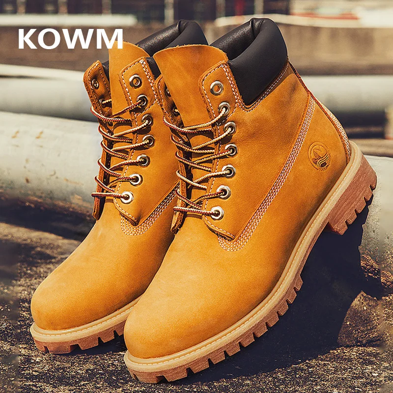 KOWM2023HikingbootsMensHighHelpWorkSuitBootsCowhideYellow