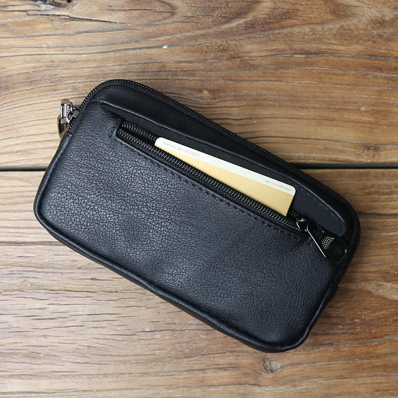 NZPJ Genuine Leather Men's Waist Bag Casual Top Layer Cowhide Waist Hanging Bag Large Capacity Wallet  for 6.9-Inch Mobile Phone