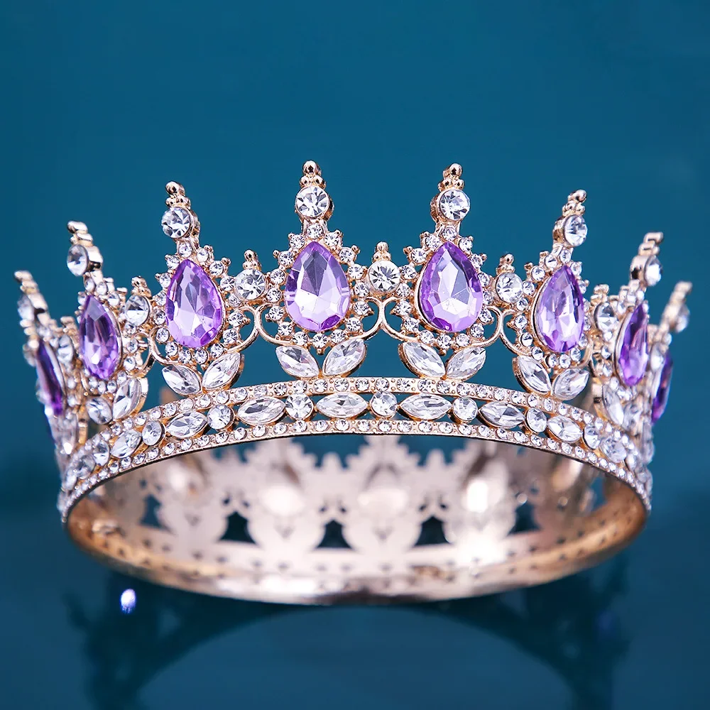 European  baroque big crown round princess crown European Princess Queen Tiara Round Baroque Pageant Crowns  main image 4