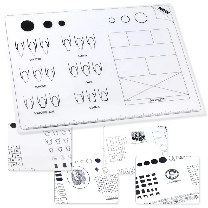 15*18CM Silicone Nail Art Display Pad Table Mat Decals Training Practice Sheets Nail Template Nail Application Learning Tool 3