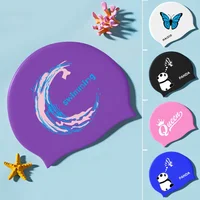 Printed Swimming Caps Long Hair Ear Protection Unisex Men Women Swim Caps Stretch Elastic Silicone Swimming Cap Pool Accessories 1