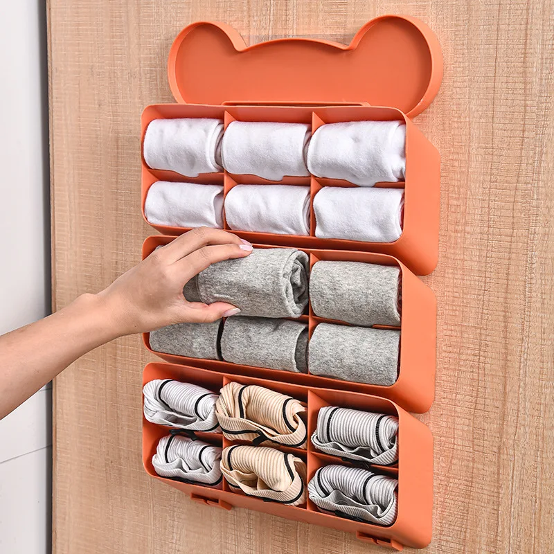 

Home Punch-free wall mounted clothing storage box underwear socks stackable compartment organizer shelf Plastic storage tools