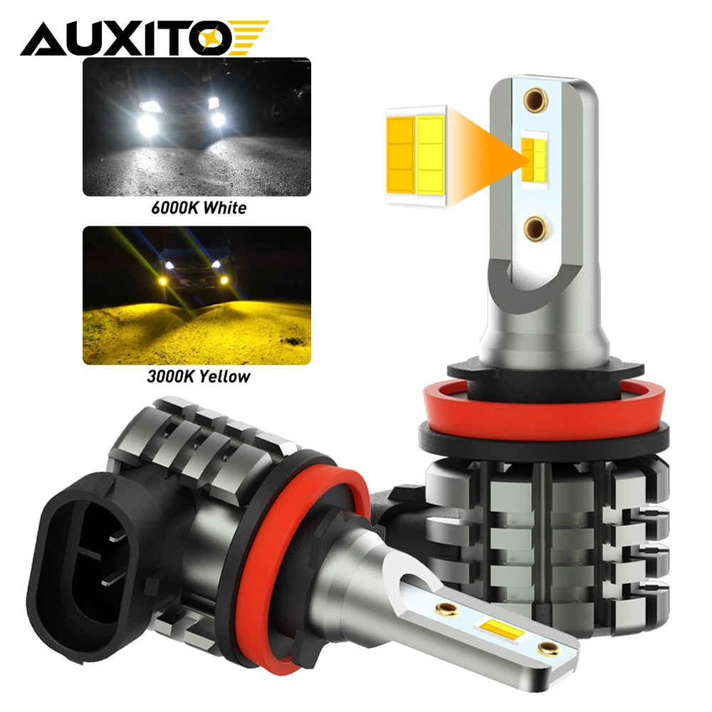 2Pcs Dual Color H11 H8 LED Bulb Car Fog Lights for BMW Toyota Ford Lada