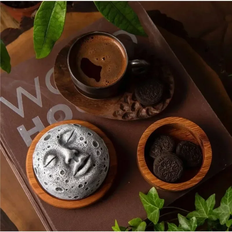 Home Incense Burner Holder Unique Moonscape Resin Handicrafts Moon Face Backflow Incense Base Zen Accessories Room Desk Decor