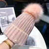 Women winter Beanie Fur ball Diamond Fashion warm knitted hat Shiny reflective beanie Outdoor warmth thick knitted hood 2022 5