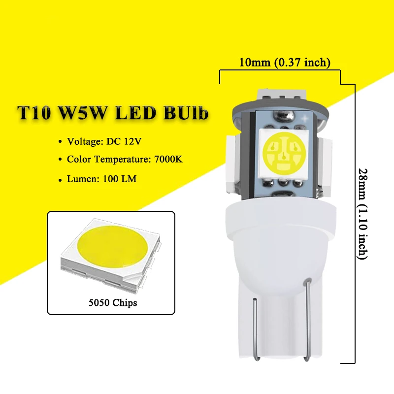 T10 5W5 W5W LED ,  ڵ  ̵ Ʈ ׸    Ʈũ ȣ , 5050 5SMD 12V 7000K, 10 